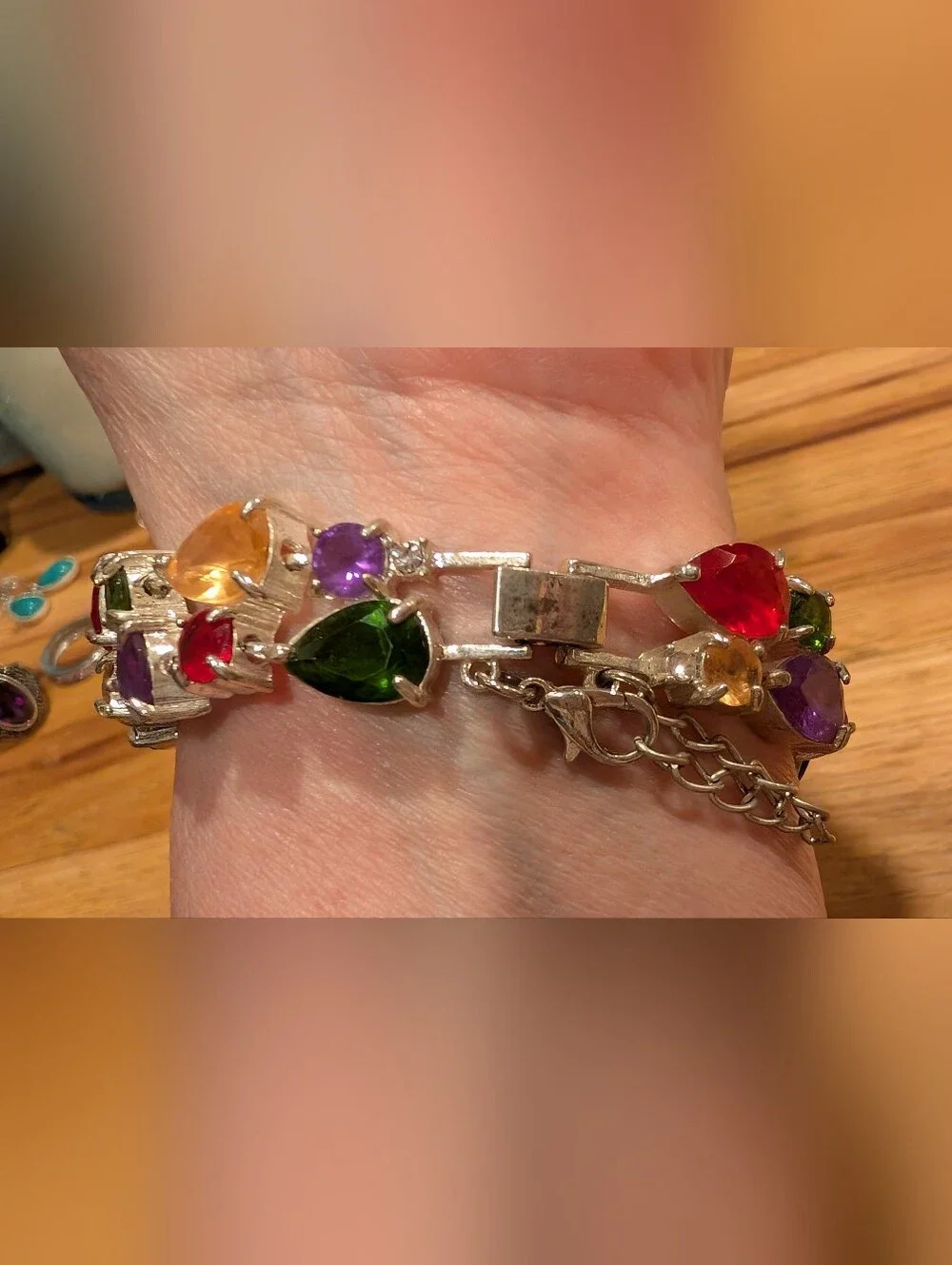 Multi Colored Crystal Teardrop Bracelet — With Matched Earrings